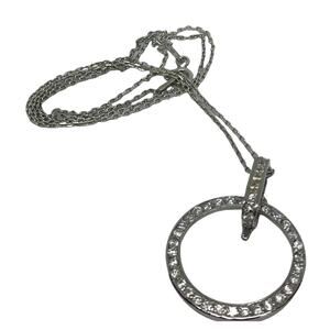 Sterling Silver 925 Italy 18" Necklace with Circle Pendant with Clear Stones (1"